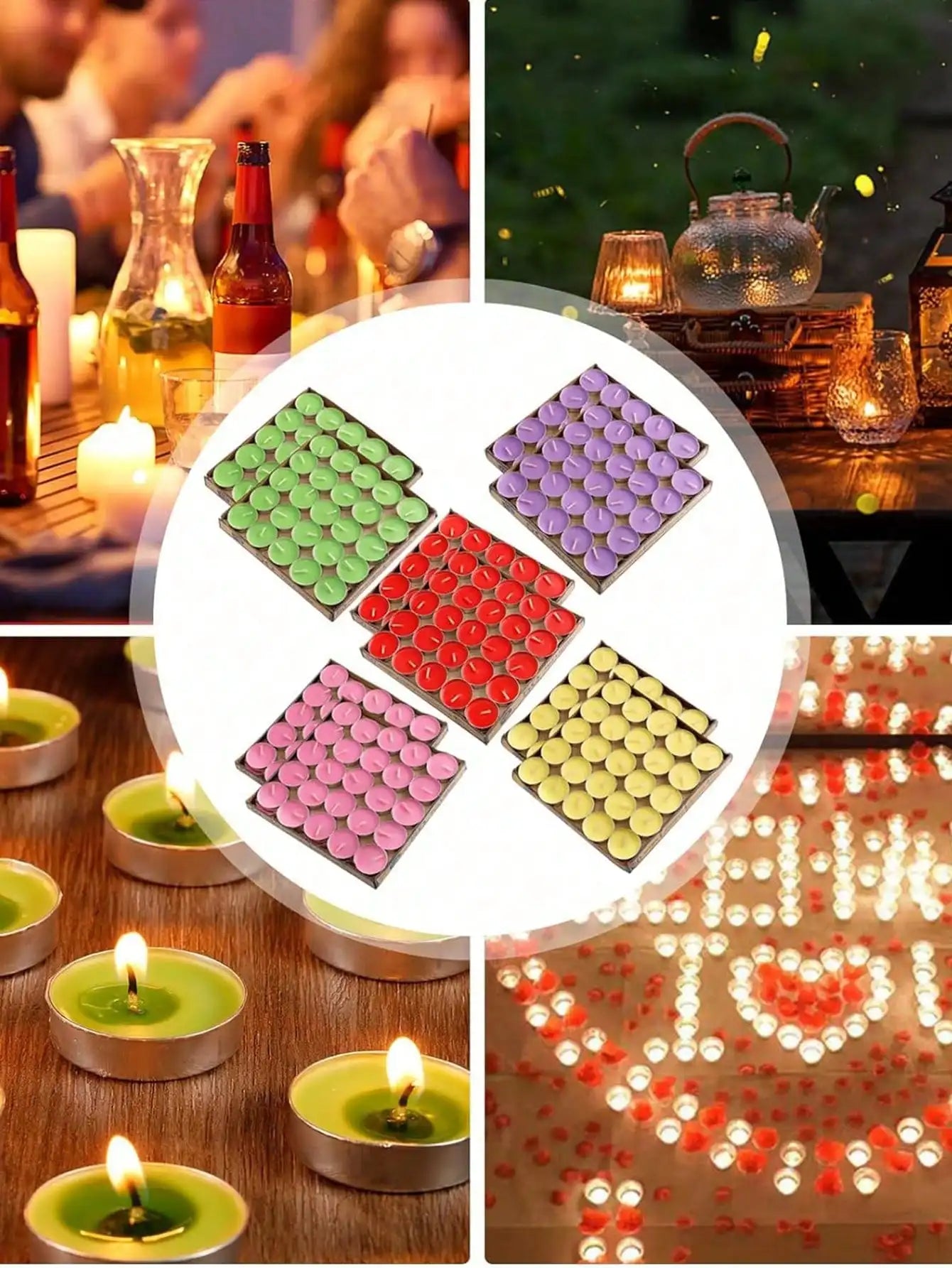 50 bougies chauffe-plat sans fumée à l'achat, mariage, anniversaire, cire flottante inodore, vente en gros en vrac