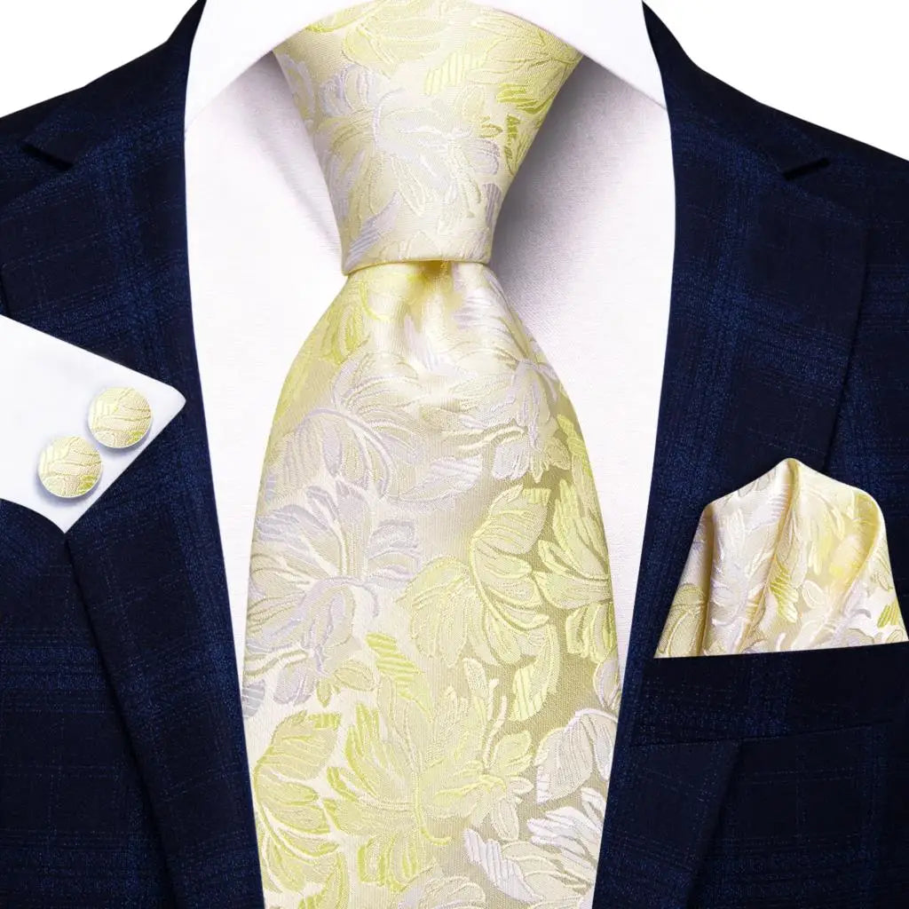 Silk Paisley & Floral Necktie Gift Set | Groom & Groomsmen Wedding Tie with Pocket Square & Cufflinks