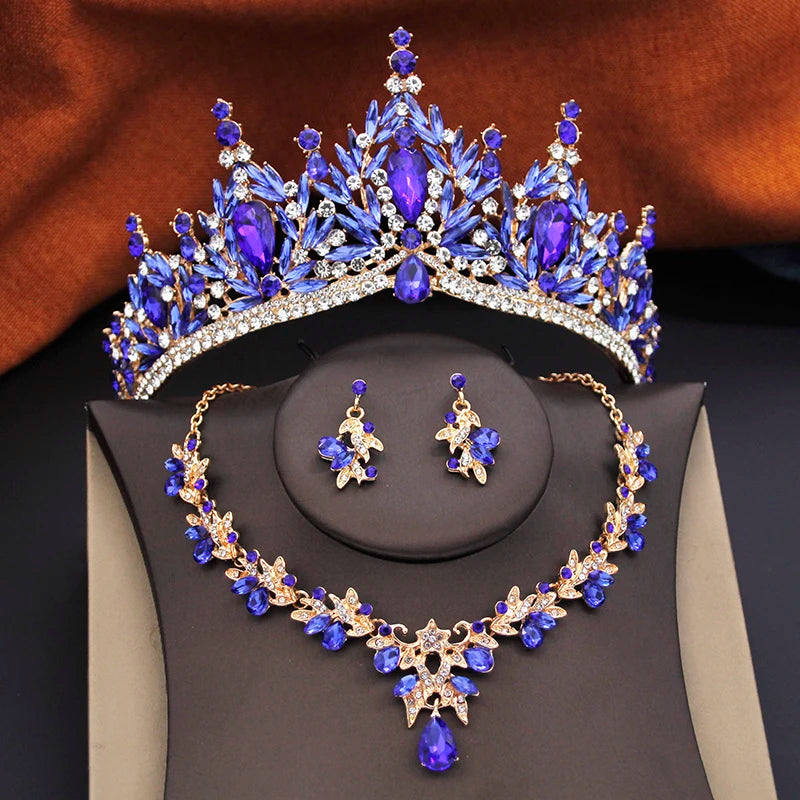 Ensembles de bijoux de mariée pour femmes, diadèmes de mariage et d'anniversaire, et collier ras-du-cou, boucles d'oreilles, accessoires de bijoux de costume de fête de mariée