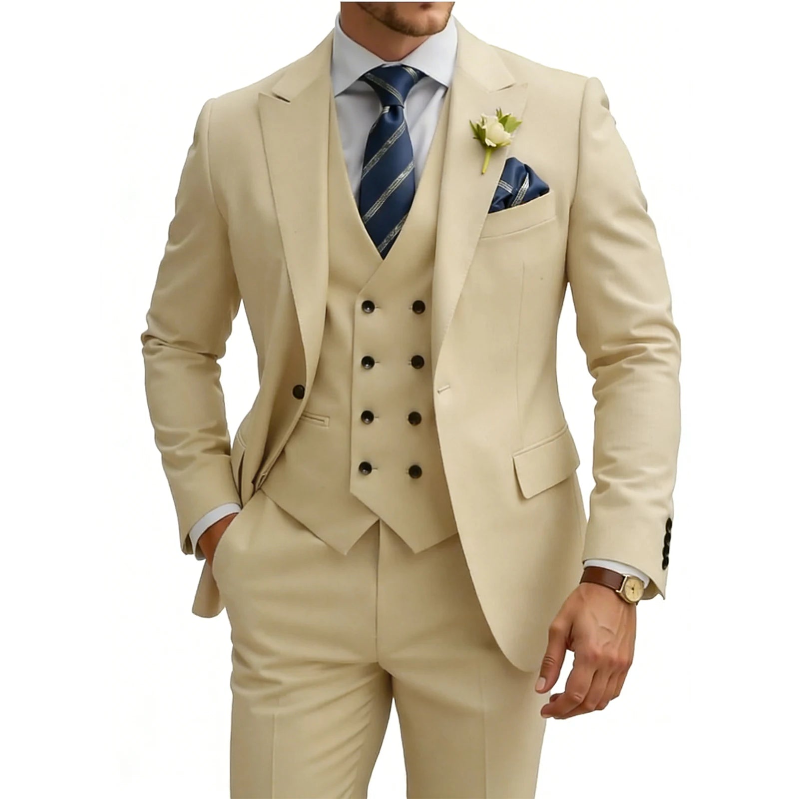 Costume 3 Pièces Slim Fit Homme Double Boutonnage Mariage Bal de Promo Costumes Formels Affaires Dîner Smoking