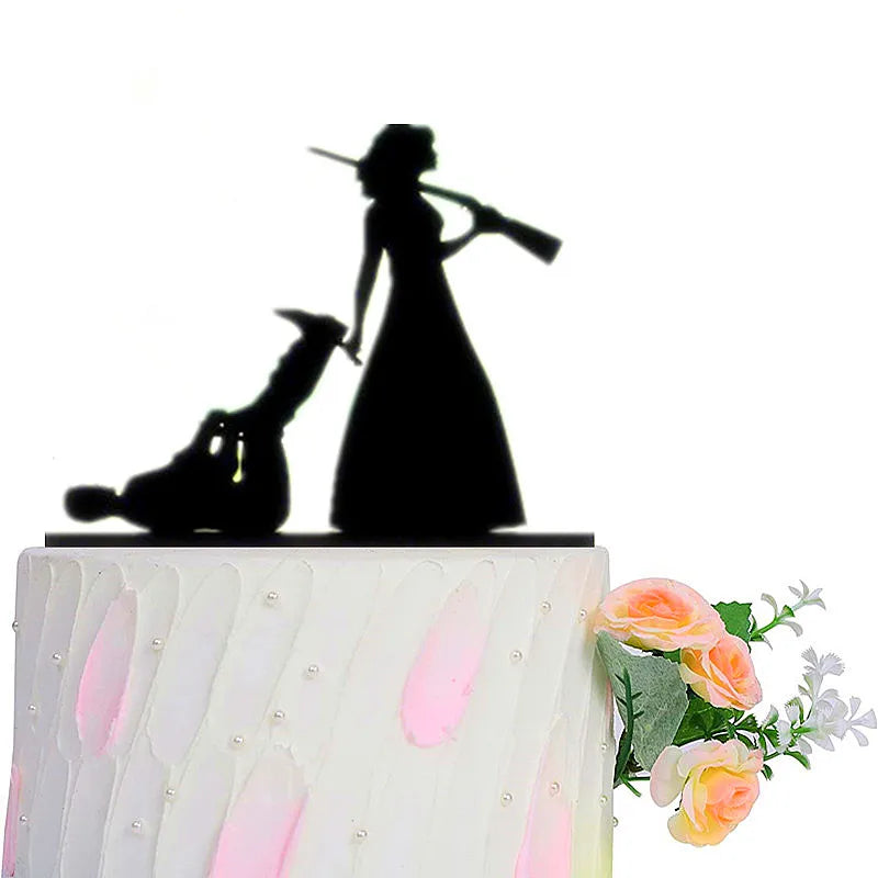 Funny Wedding Party Cake Topper Mariée Marié M. Mme Acrylique Noir Gâteaux de mariage Style Sport Mixte Couples Cake Décoration de mariage