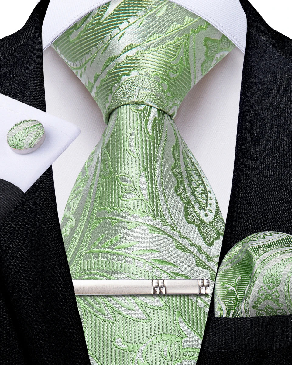 Men's Silk Paisley Tie Set – Pocket Square, Cufflinks & Tie Clip | Groom & Groomsmen