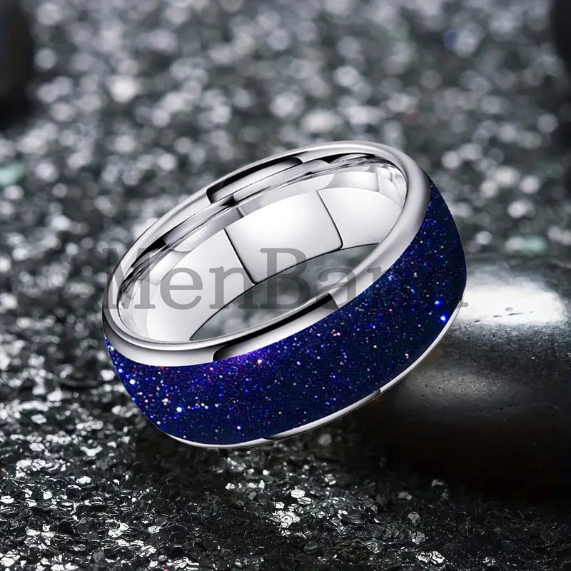Bague de mariage pour homme 4/6/8mm - Bague en carbure de tungstène avec sable galactique concassé Espace cosmique Bague de mariage unisexe Bague de fiançailles Pour lui