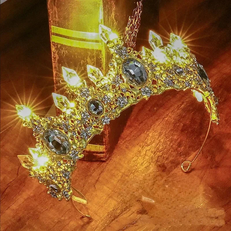 Accessoires de Cheveux de Mariée Lumineux Alliage Cristal Fête LED Lumineux Couronne Strass Diadème Fleur Reine Mariage Festival