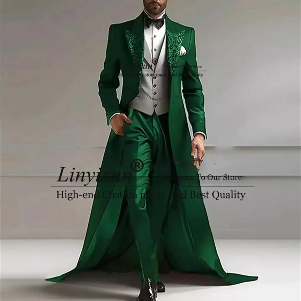 Costumes d'affaires pour hommes, Paillettes brillantes, Revers à pointe, Manteaux longs, Pantalons, Blazer, Ensembles 3 pièces, Tenues de marié, Tuxedos de mariage, Personnalisables
