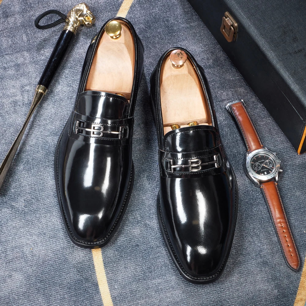 chaussures de ville pour homme en cuir verni, style mocassins marron à bout pointu, idéales pour un mariage, chaussures de marque, mocassins d'été tendance, chaussures à la mode