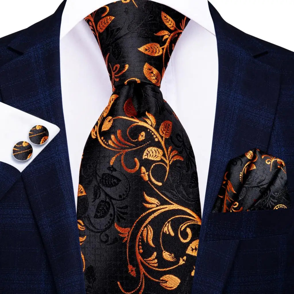 Silk Necktie Gift Set | Groom & Groomsmen Wedding Tie with Pocket Square & Cufflinks