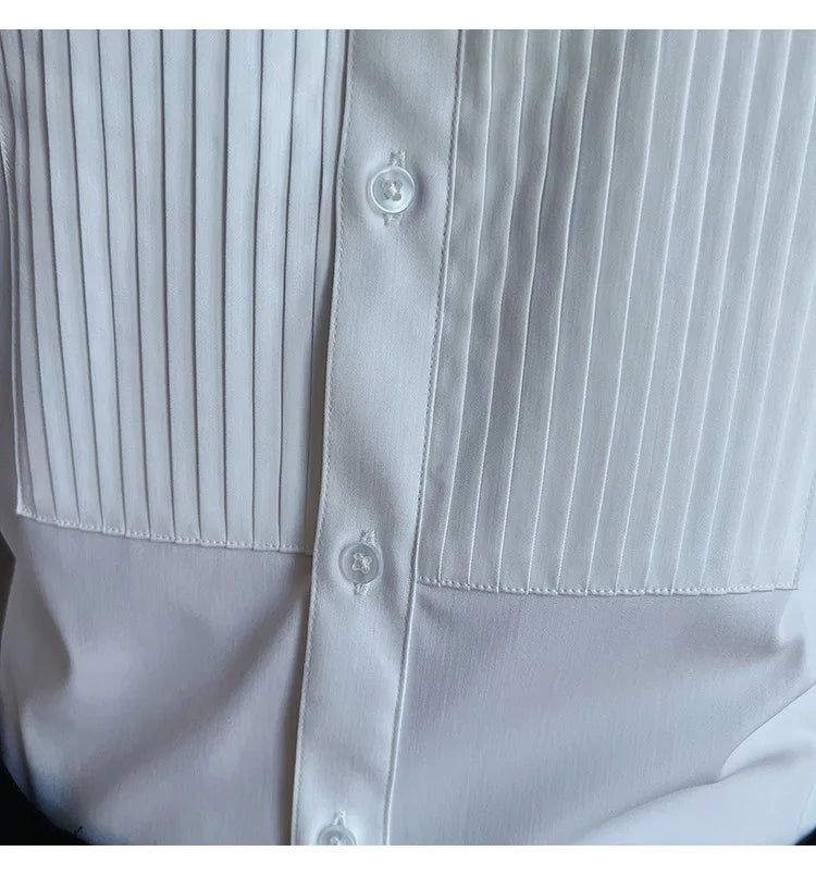 Men's Pleated Tuxedo Dress Shirt – Slim Fit Groom & Groomsmen Wedding Shirt