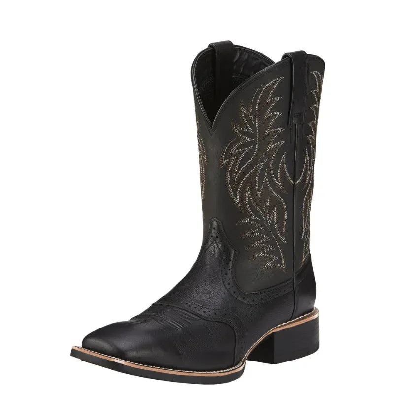 Hommes Hautes Bottes Broderie Rétro Faites à la Main Hommes Bottes Western Cowboy Bottes à Bout Pointu Bottes Cousues à la Main Chaussures d'Extérieur pour Hommes