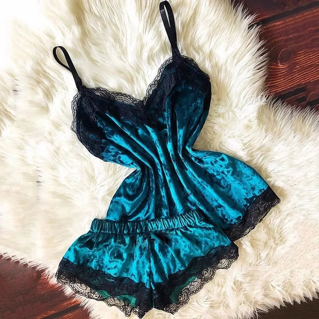 Ensemble Pyjama Velours Automne Hiver Femme Lingerie Sexy Vêtements de Nuit Mignon Débardeur et Short Ensembles Pyjama Loungewear