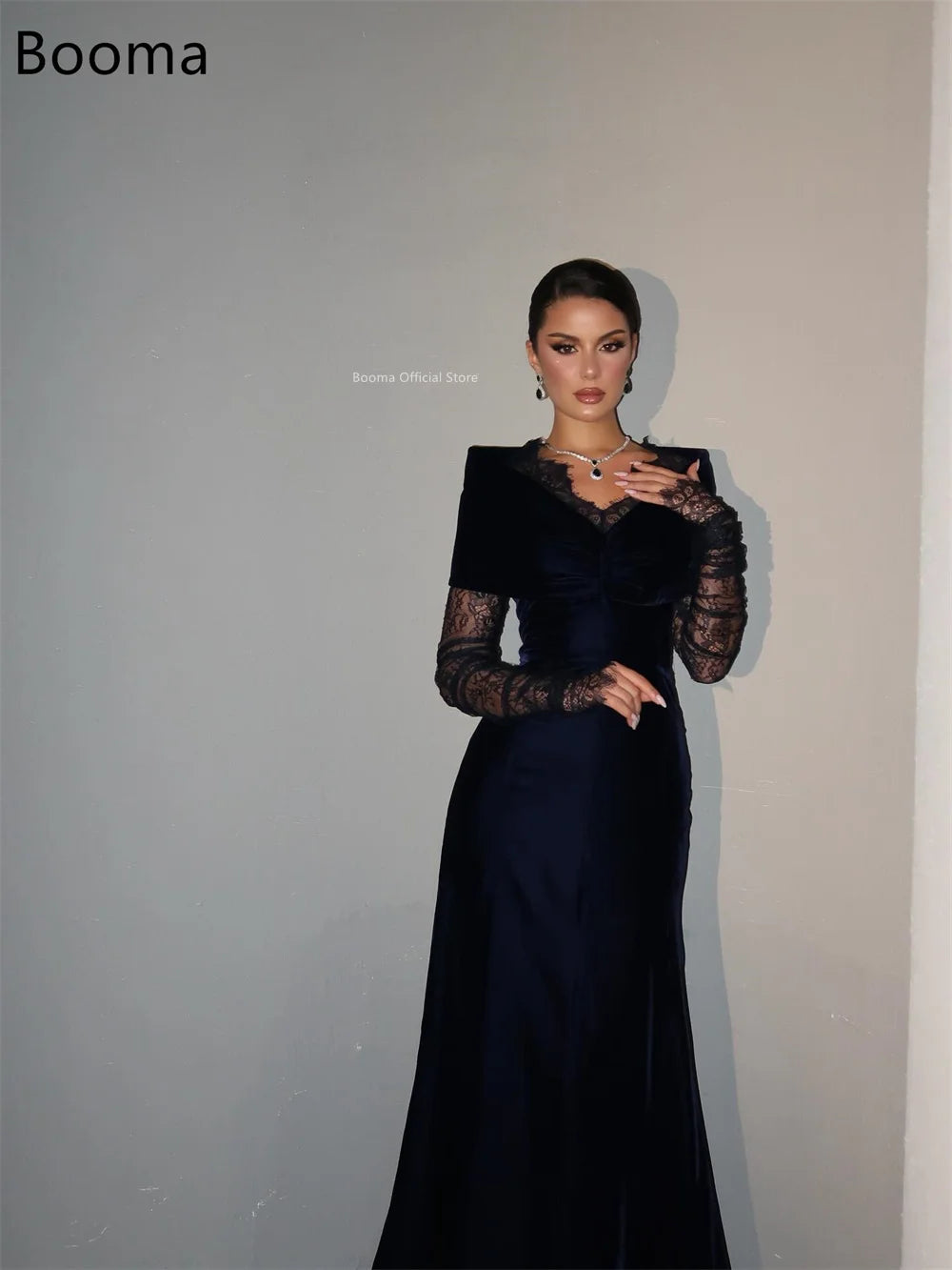 Booma A-Line Lace Velvet Evening Dresses Formal Party Gowns for Women Off The Shoulder Elegant Prom Gown Customize 2025