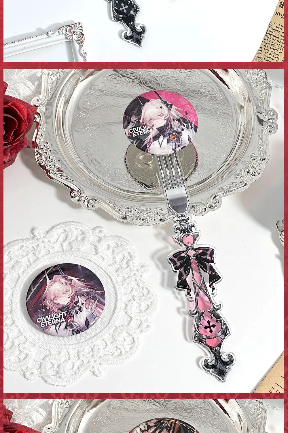 Horloge créative en acrylique style gothique, produits ACG, horloge pour prendre des photos, accessoires de décoration ACG, accessoires de cosplay, costumes, badge