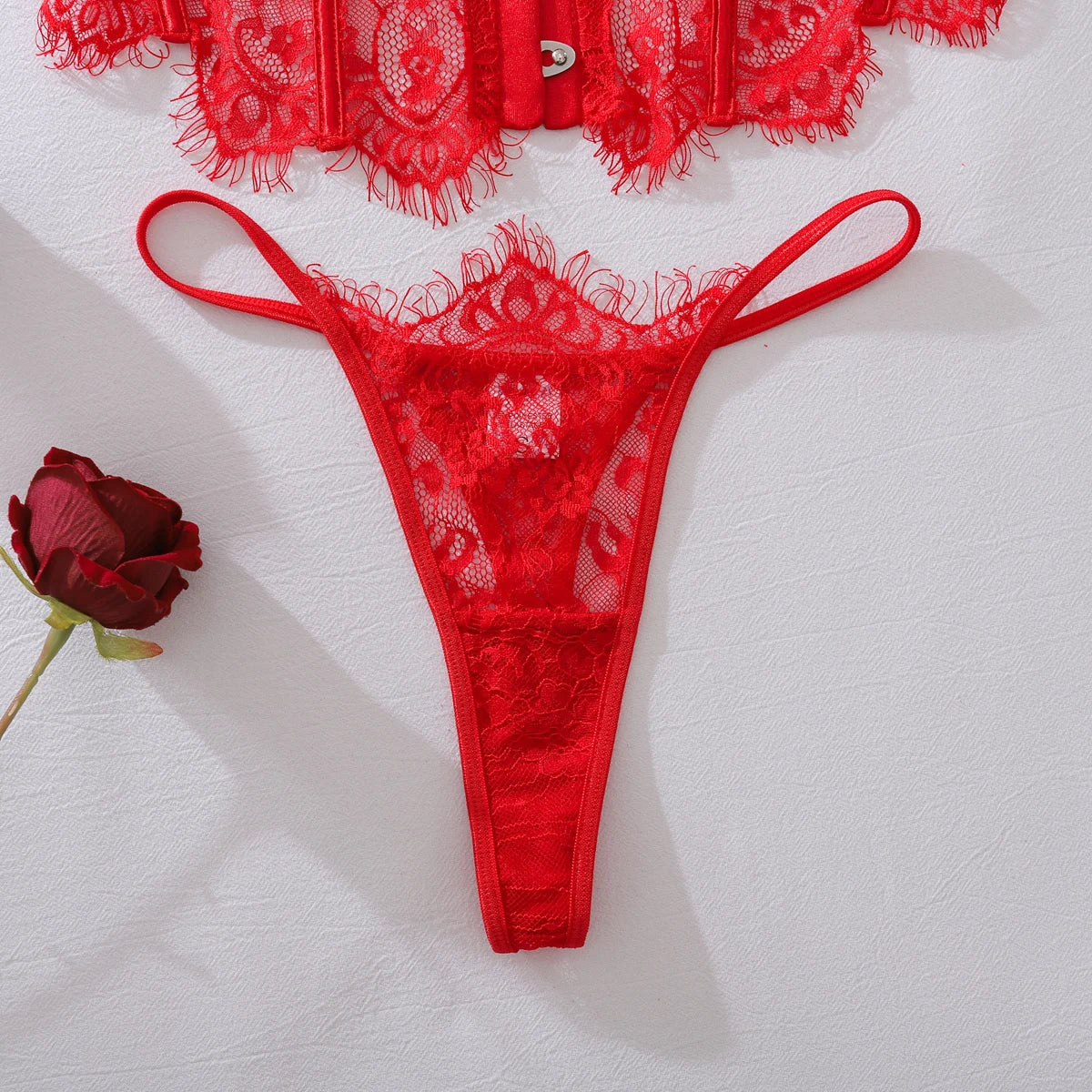 Ensembles de Lingerie Ellolace Palace Femme Corset Souple String Ensemble 2 Pièces Sexy Chaud Sans Bretelles Dentelle Fantaisie Décolleté Plongeant Sous-Vêtements Femme