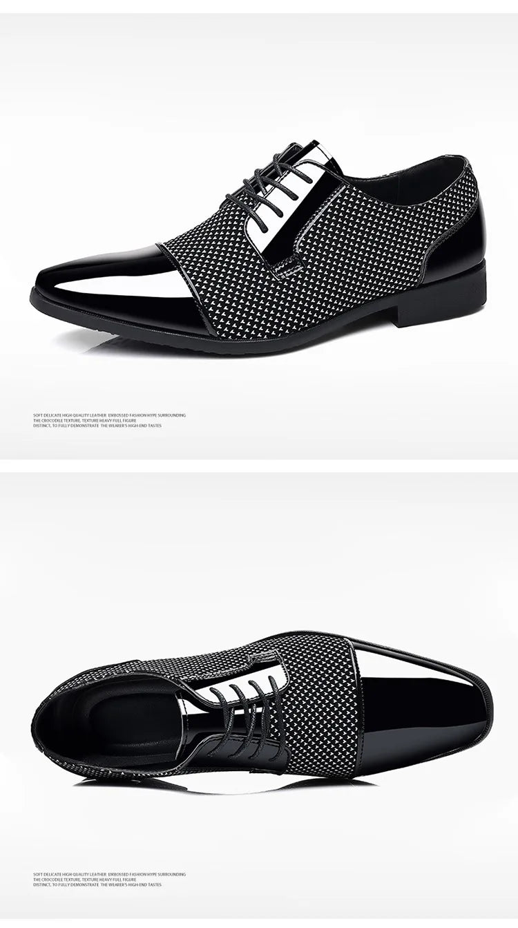 Chaussures habillées classiques tendance pour hommes Richelieus en cuir verni Chaussures de mariage formelles en cuir noir à lacets 2023