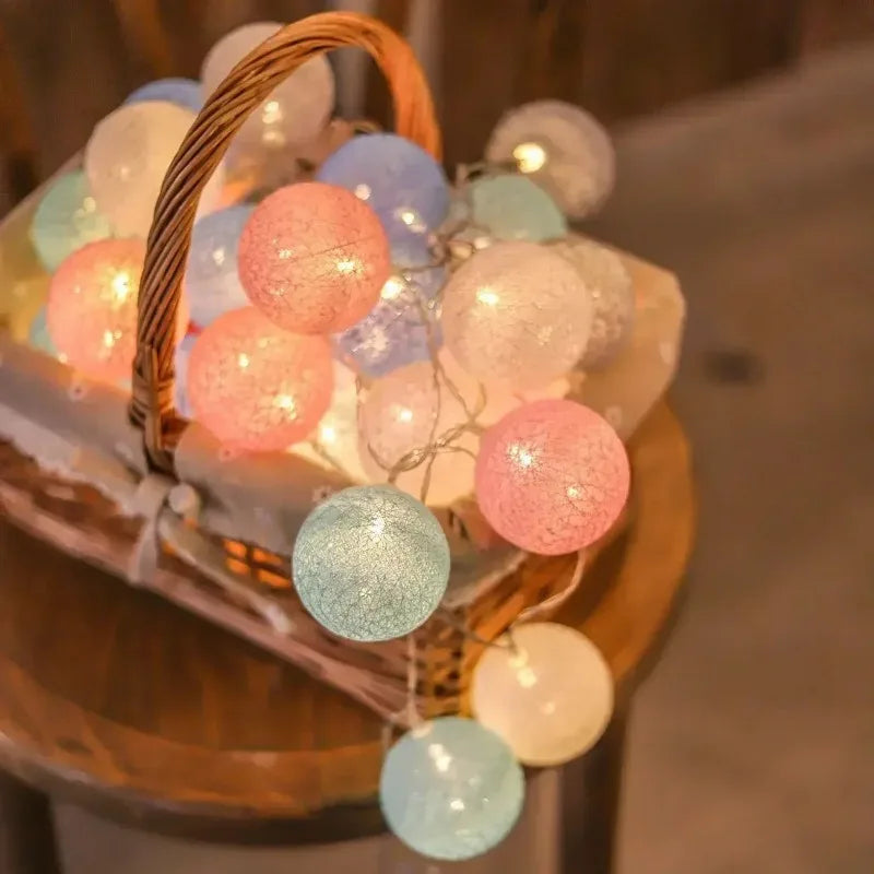 Wedding Garland 2026 Valentine's Day Room Decor Festoon Fairy LED Cotton Ball Light String Outdoor Party Ramadan Decoration