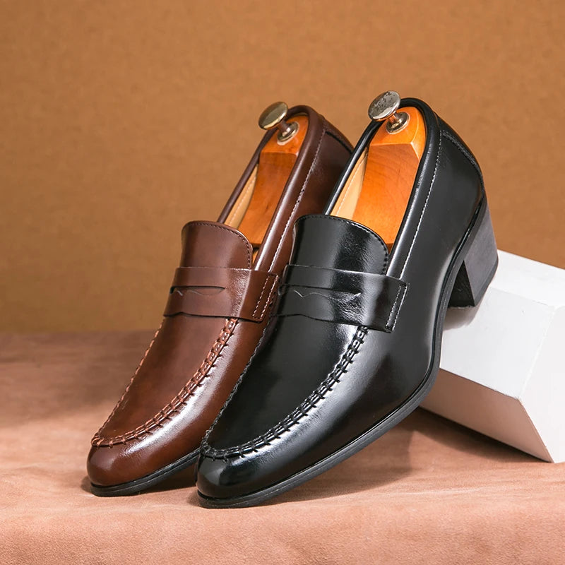 Chaussures habillées rétro à talons hauts pour homme, marque de luxe, chaussures de mariage pointues pour marié, chaussures de ville décontractées en cuir pour homme