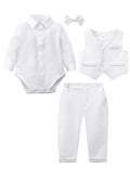 Ensemble Costume Bébé Garçon Tenue Formelle pour Mariage 1er Anniversaire Nouveaux-nés Barboteuse Gilet Pantalon Vêtements de Gentleman