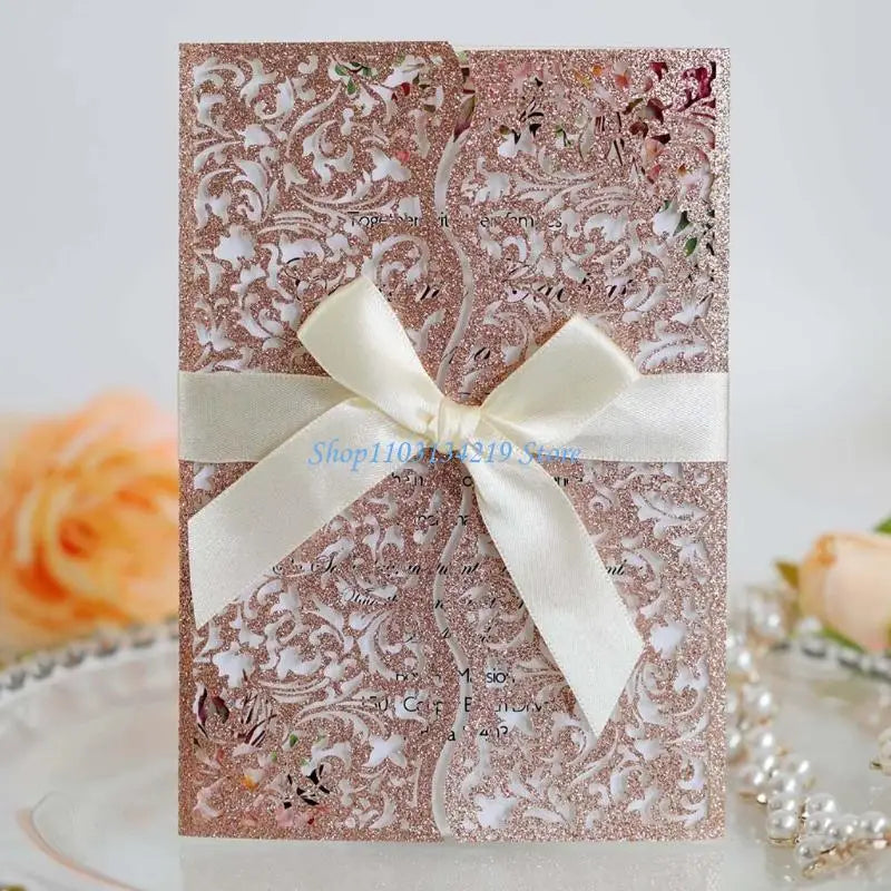 20 cartes d'invitation à paillettes creuses avec enveloppes et ruban pour mariage, Saint-Valentin, fête prénuptiale, fournitures de fête