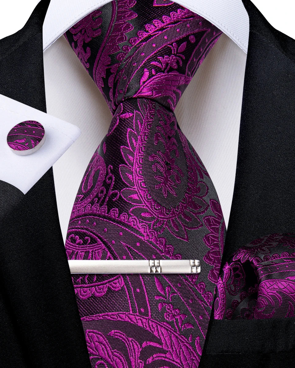 Men's Silk Paisley Tie Set – Pocket Square, Cufflinks & Tie Clip | Groom & Groomsmen