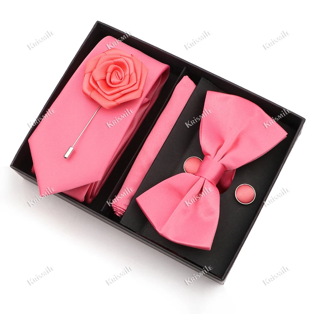 Men's Tie Box Gift Set | Necktie, Bow Tie, Pocket Square, Cufflinks & Brooch