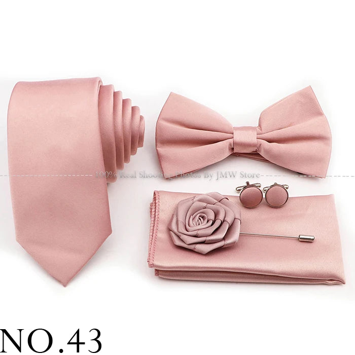 Ensemble cravate et nœud papillon violet bleu sauge vert en polyester, boutons de manchette et broche pour costume de marié, cravate de mariage, accessoire de chemise