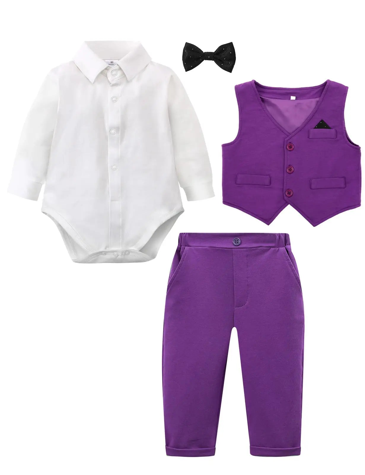 Ensemble Costume Bébé Garçon Tenue Formelle pour Mariage 1er Anniversaire Nouveaux-nés Barboteuse Gilet Pantalon Vêtements de Gentleman