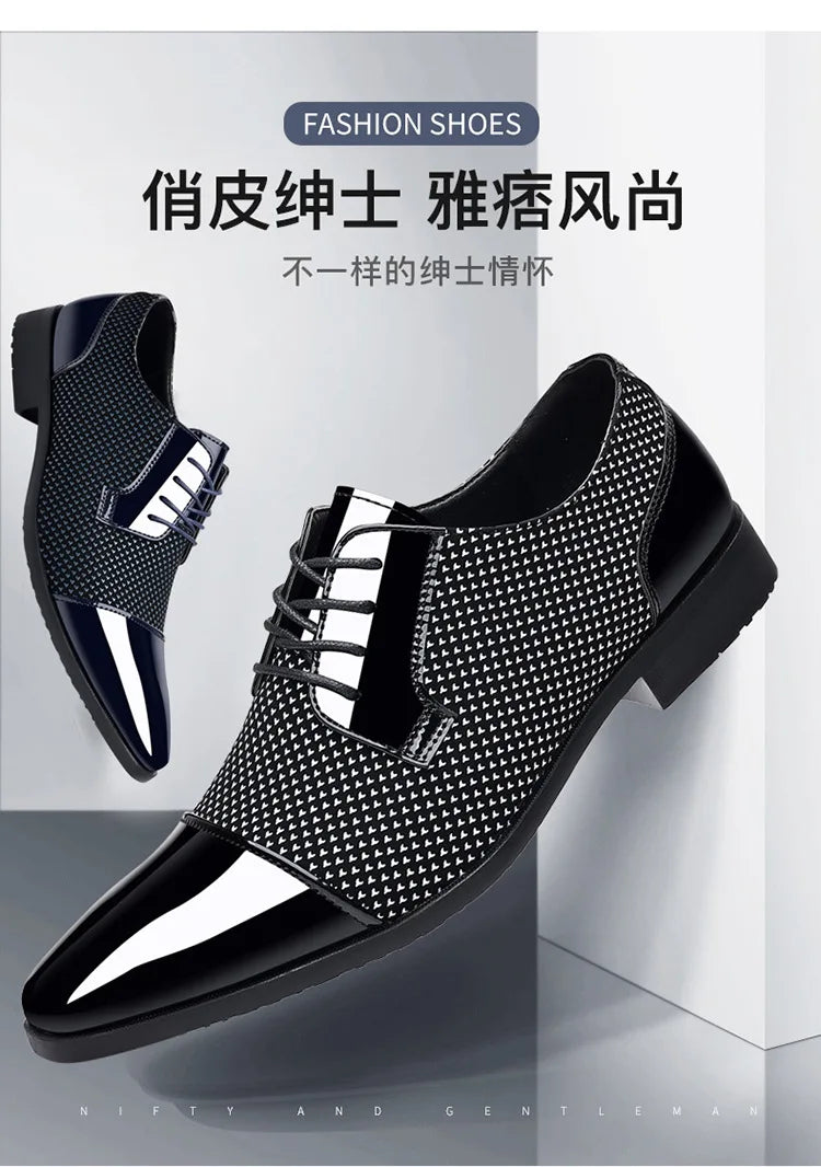 Chaussures habillées classiques tendance pour hommes Richelieus en cuir verni Chaussures de mariage formelles en cuir noir à lacets 2023