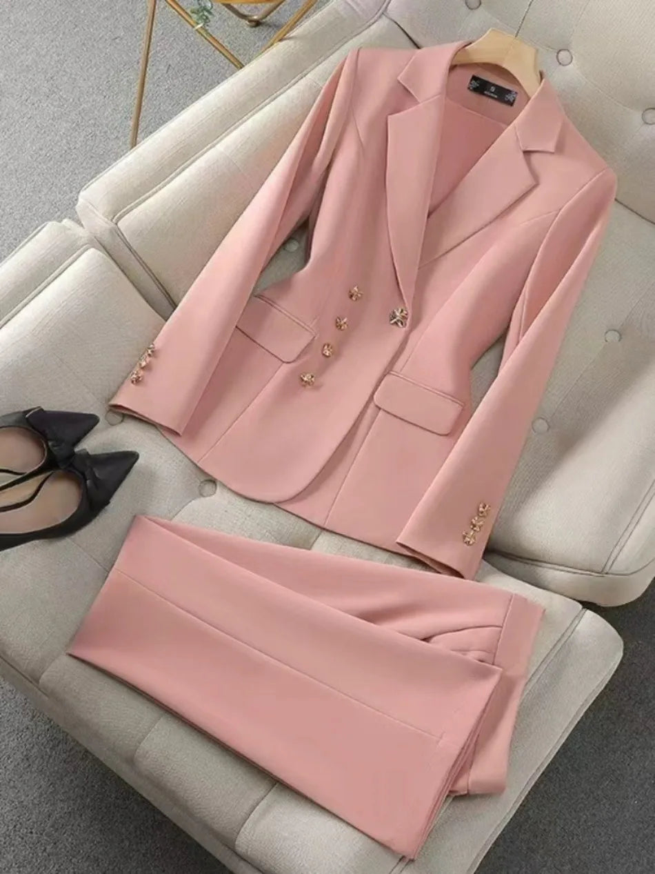 Ensemble deux pièces pantalon et tailleur pour femme - Veste et pantalon de costume de travail professionnels, nouvelle mode, tempérament élégant, couleur unie