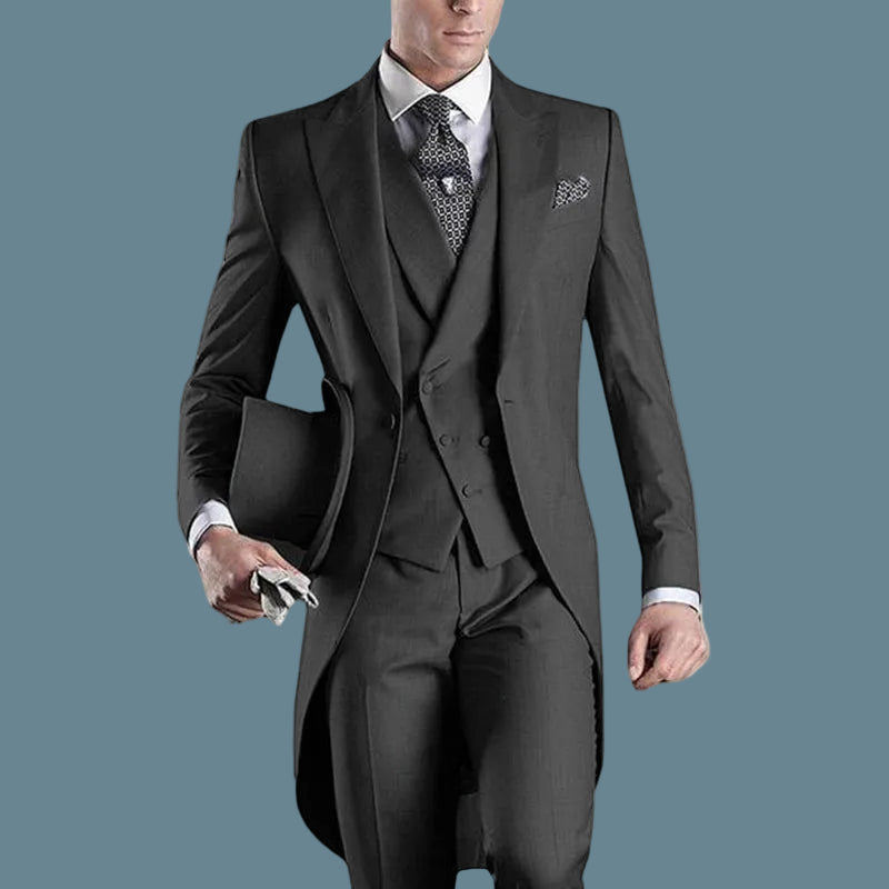 Costume de mariage formel homme le plus récent, long blazer, 3 pièces, smoking de marié, costume de bal classique pour homme, ensemble veste, pantalon et gilet.
