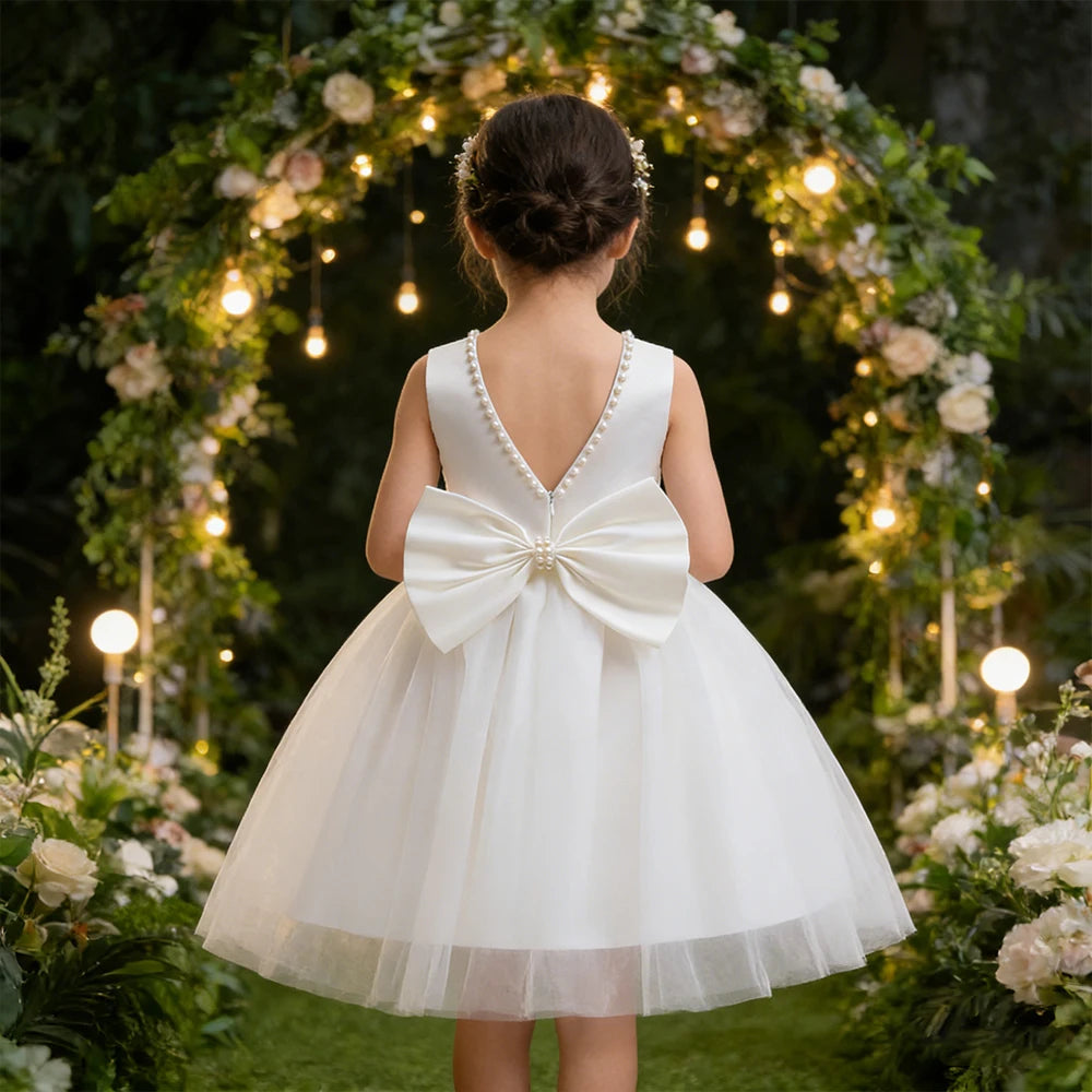 Evening Dress Gown for Girls Weddings Bridesmaid Costume Flower Girl Princess Dress White Dress Kids Baptismal Ceremony Clothes
