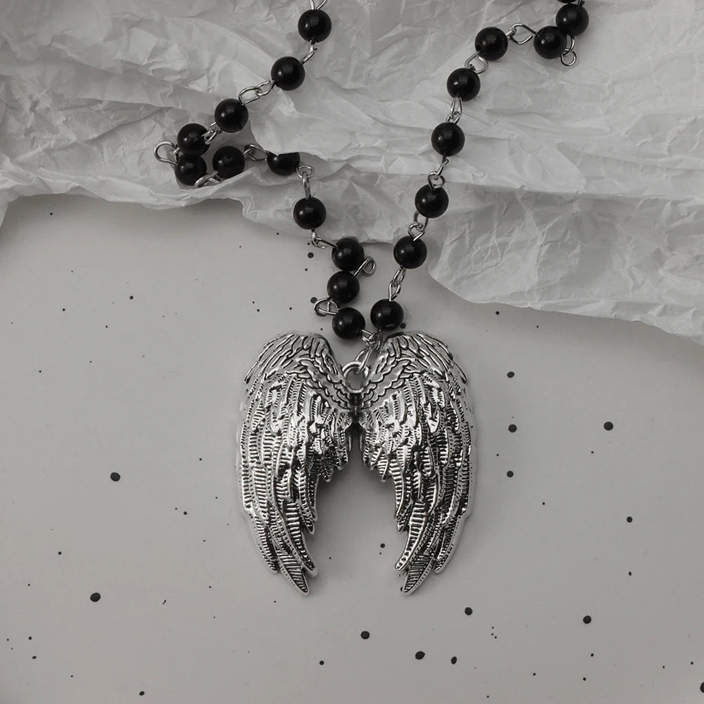 Parure collier chauve-souris gothique et croix superposées — Style sombre Y2K