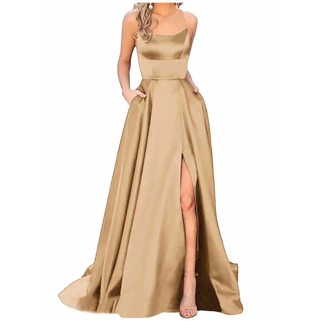 Robe de Demoiselle d'Honneur Bleu Marine pour Mariages Femme Invitée 2024 Sexy à Fines Bretelles Fendue Robes de Soirée Longues
