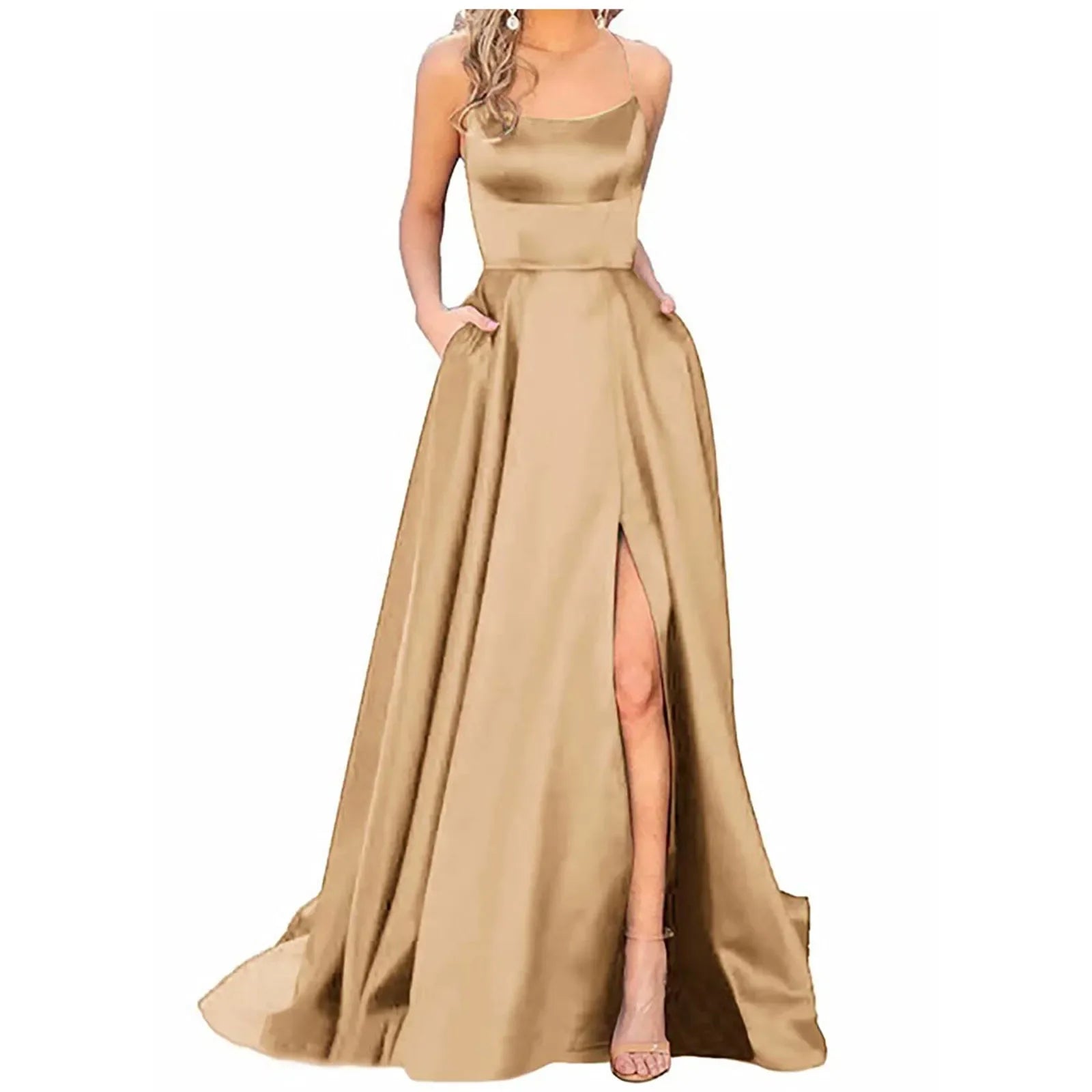 Robe de Demoiselle d'Honneur Bleu Marine pour Mariages Femme Invitée 2024 Sexy à Fines Bretelles Fendue Robes de Soirée Longues