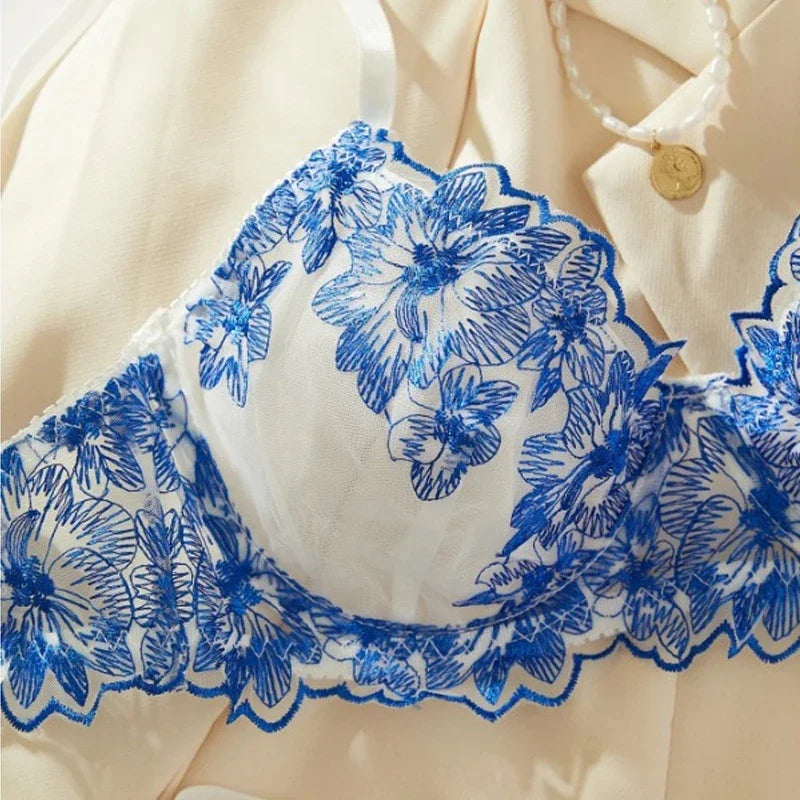 Toucheart Ensemble de Lingerie Sexy Bleu Confortable pour Femme Simple Sexy Perspective Dentelle Pure Lingerie de Désir