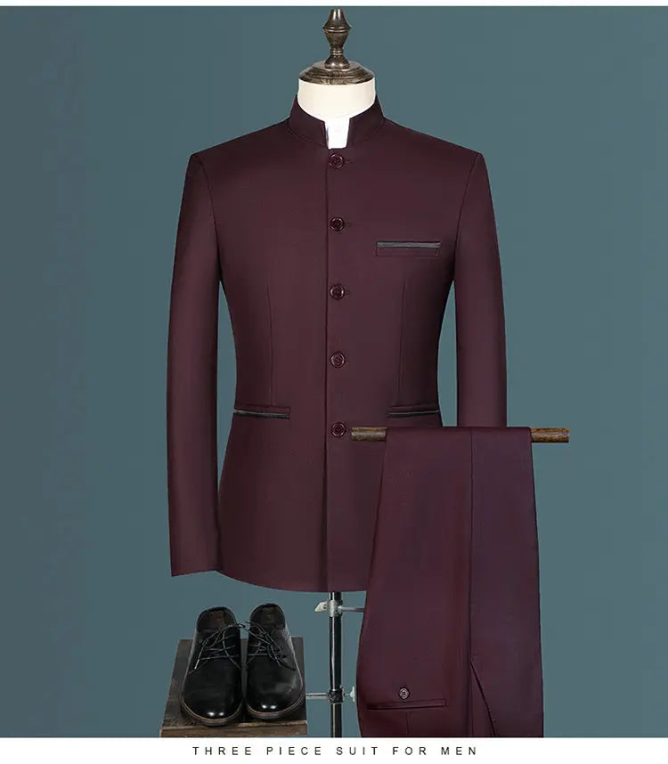 Costume homme pour hommes d'affaires jeunes et d'âge moyen, décontracté, à la mode et élégant, col montant simple, version coréenne de Zhongs