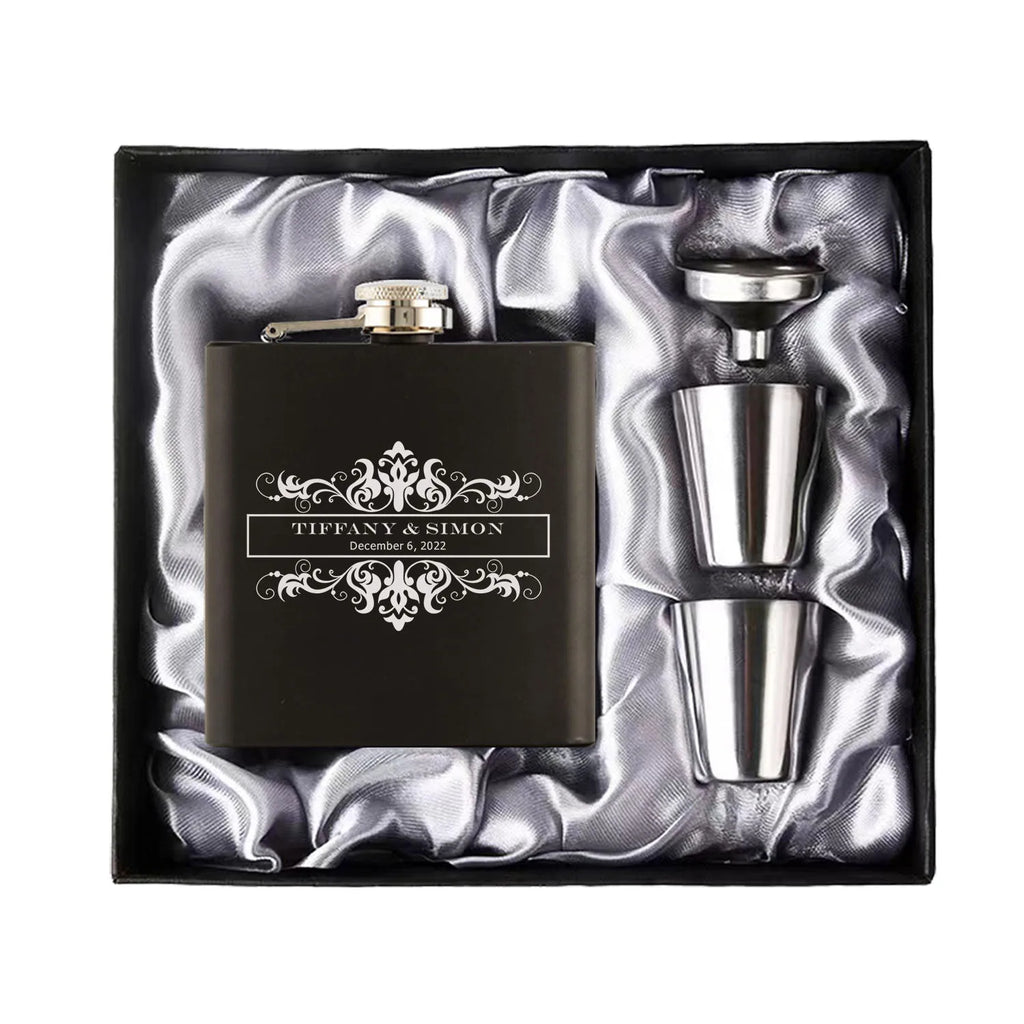 Personalized 6oz Hip Flask Set | Custom Name & Logo | Groom, Best Man & Groomsmen Gift