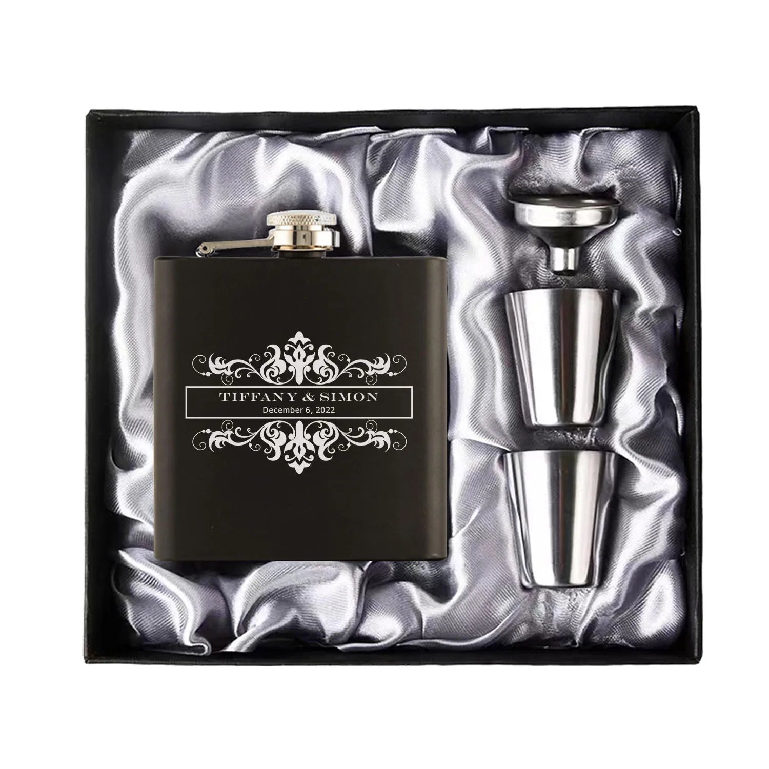 Personalized 6oz Hip Flask Set | Custom Name & Logo | Groom, Best Man & Groomsmen Gift