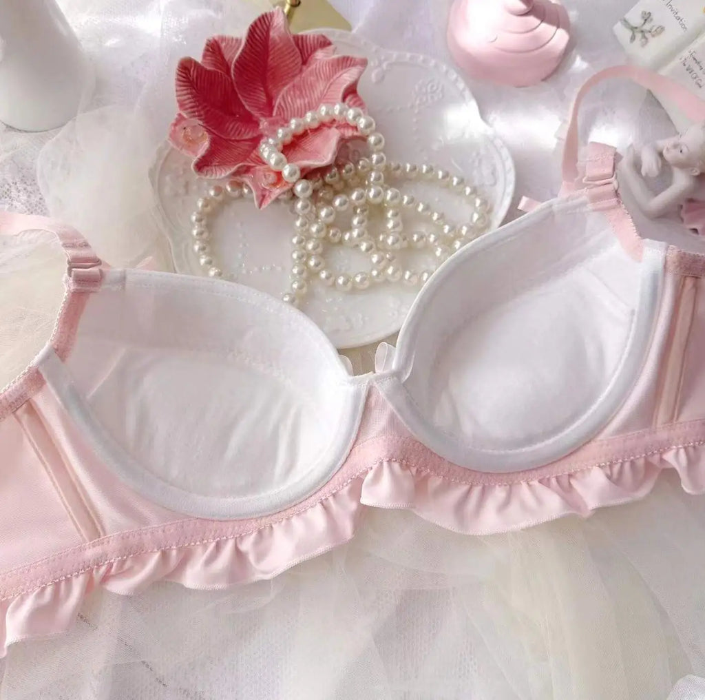 2023 New Arrival 100% Real Photo Lolita Fashion Kawaii Cute college girl Push Up Ruffle Bra Panties Set Underwear Brief Lingerie