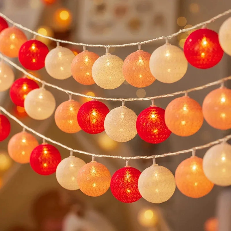 Guirlande de mariage 2026 Saint Valentin Décoration de chambre Guirlande lumineuse LED Fée Boule de coton Lumière extérieure Fête Décoration Ramadan