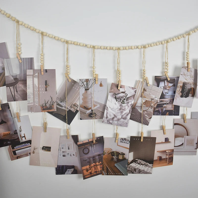 Décoration Murale Accrochable Photo, Décoration Bohème pour la Maison, Perles en Bois, Tapisserie Macramé Murale, Décoration de Chambre Esthétique, Cadeau