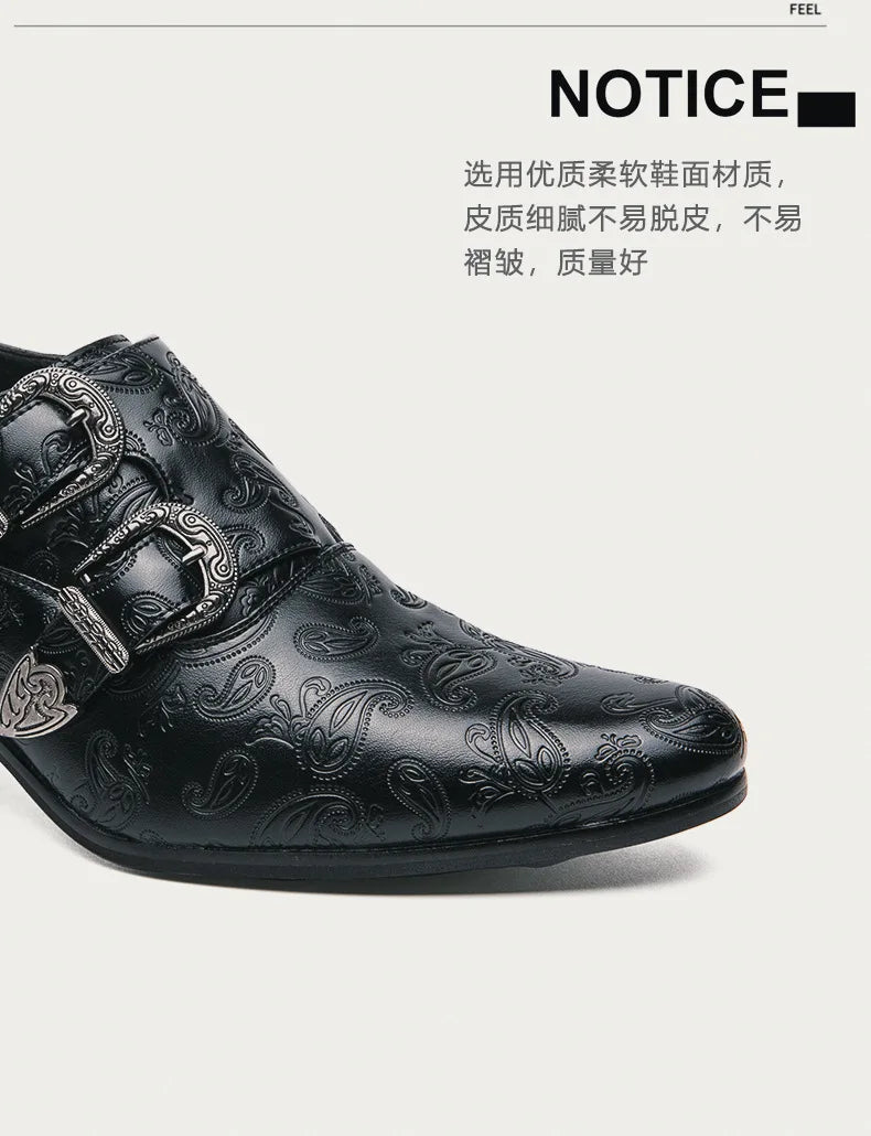 Chaussures de mariage pour hommes Tendance Coupe ajustée Pointues Talon haut Chaussures à enfiler Respirantes en cuir Chaussures habillées classiques vintage pour hommes