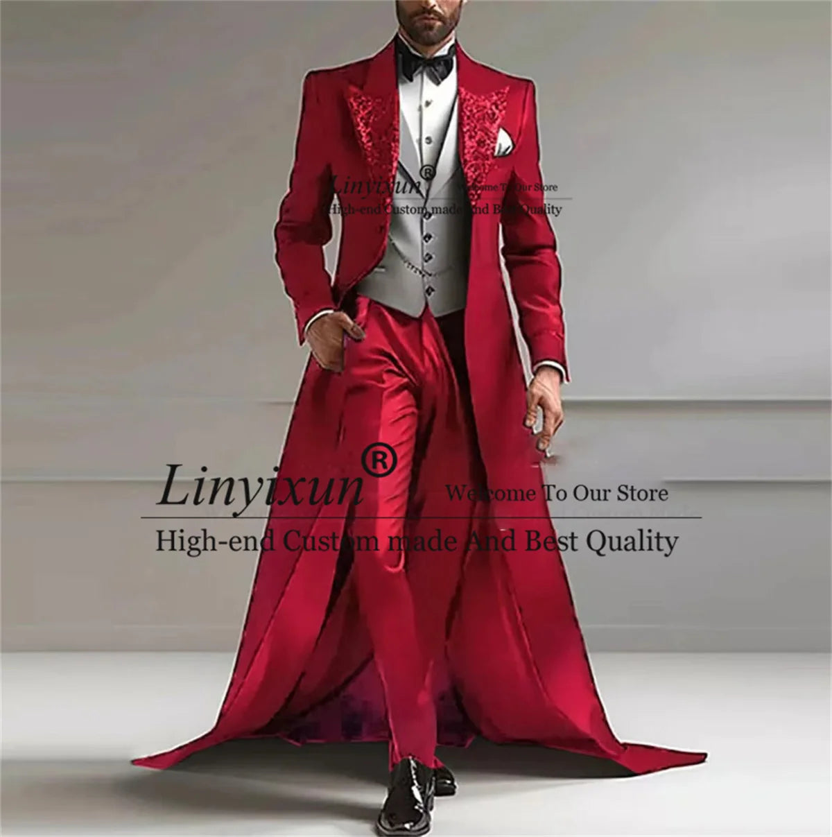Costumes d'affaires pour hommes, Paillettes brillantes, Revers à pointe, Manteaux longs, Pantalons, Blazer, Ensembles 3 pièces, Tenues de marié, Tuxedos de mariage, Personnalisables
