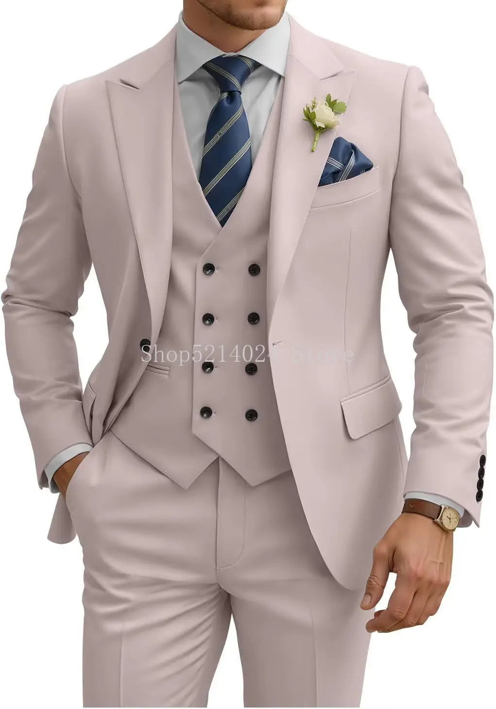 Costume Homme 3 Pièces Slim Fit Double Boutonnage Mariage Bal de Promo Dîner d'Affaires Formel Tuxedo