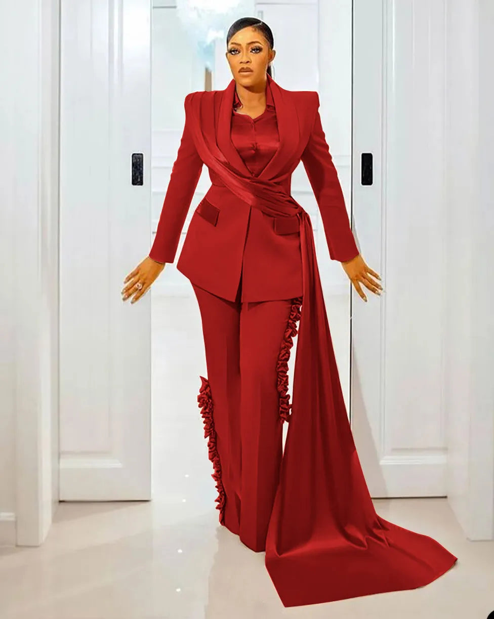 Ensembles de pantalons pour femmes, design spécial, grande taille, blazer de mariage avec wraps, tenues de mariée sur mesure, coupe ajustée, 2 pièces