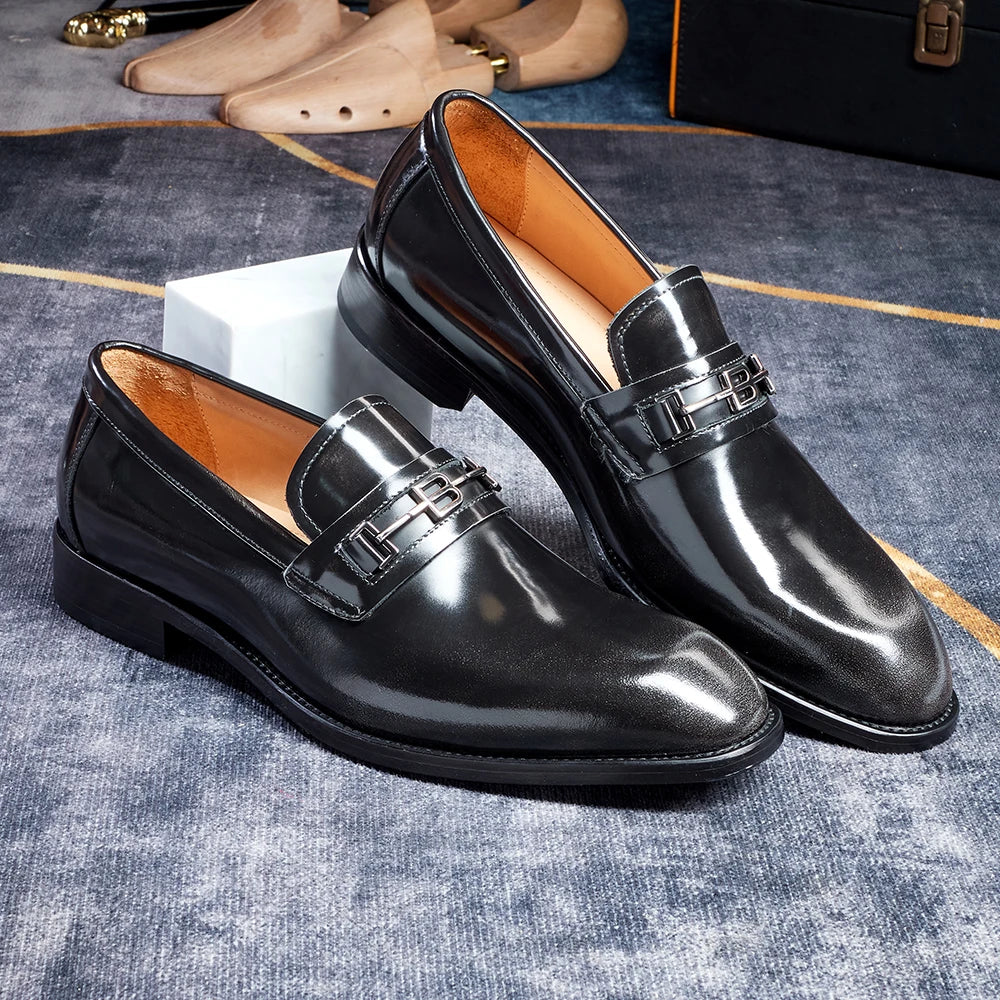 chaussures de ville pour homme en cuir verni, style mocassins marron à bout pointu, idéales pour un mariage, chaussures de marque, mocassins d'été tendance, chaussures à la mode