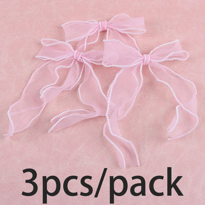 (3 pièces/paquet) 22,3*14,5cm Ruban en organza à bord perlé et nœud, dentelle, décoration de mariage, fleurs, emballage cadeau, accessoires vestimentaires