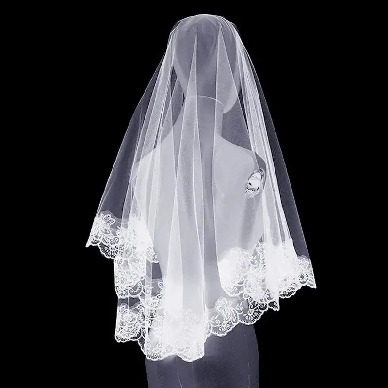 Wedding Veils For Bridal Lace Embroidery Edge Tulle White Black Veil For Halloween Bachelorette Party Headdress Accessories