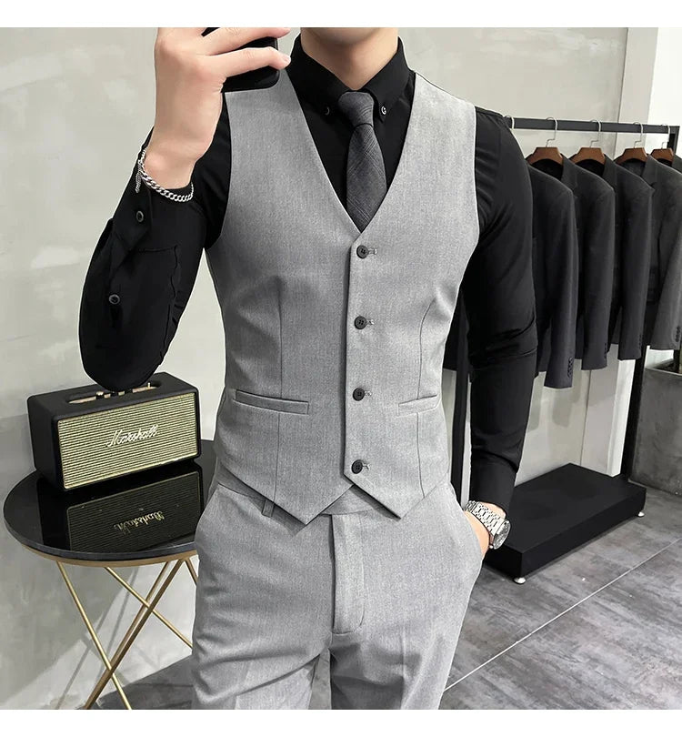 Men's Elastic Suit Vest | Solid Color Waistcoat | Groom & Wedding Party