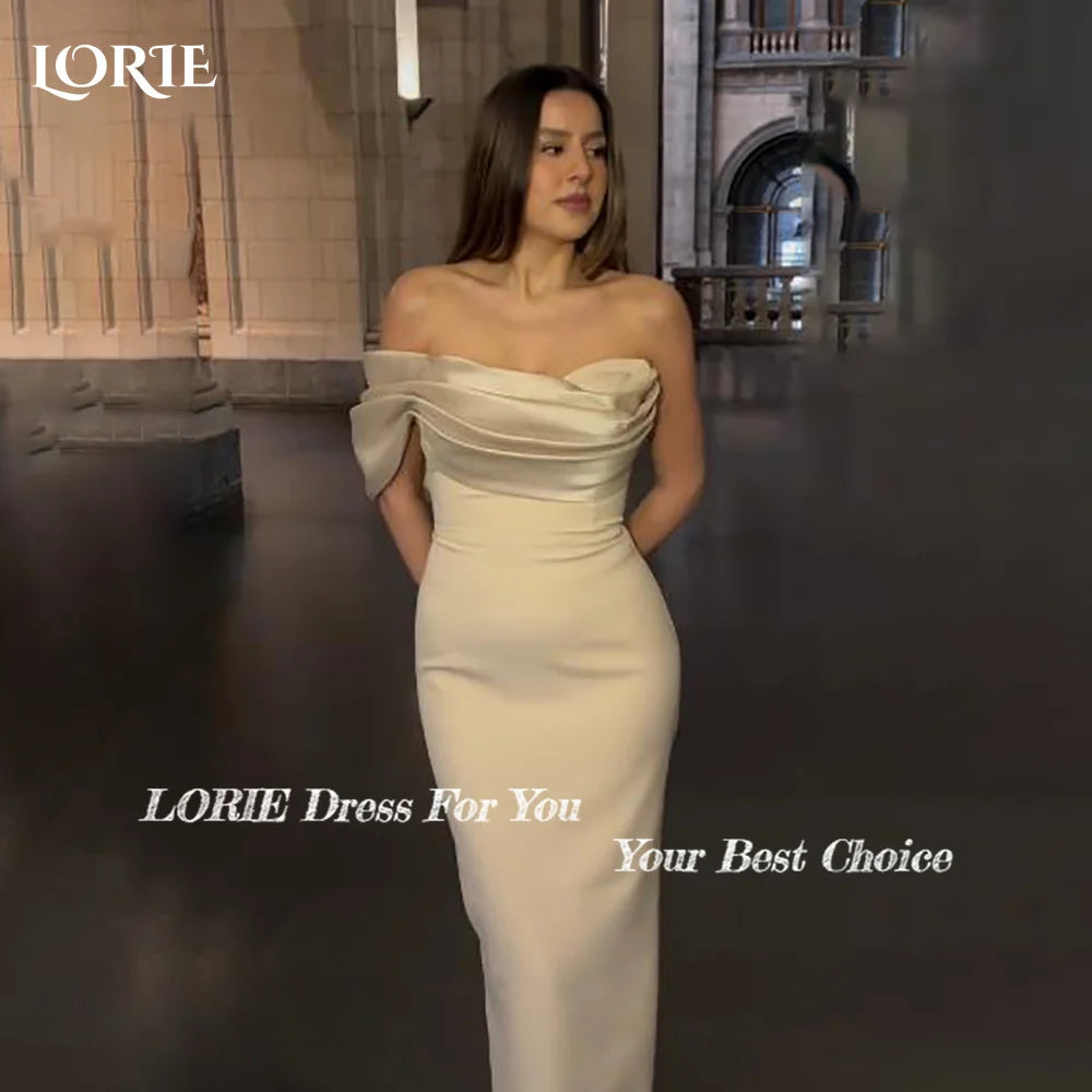 Robe de mariée de plage en dentelle LORIE, épaules dénudées, ligne A, en satin, plissée, coupe princesse, personnalisée