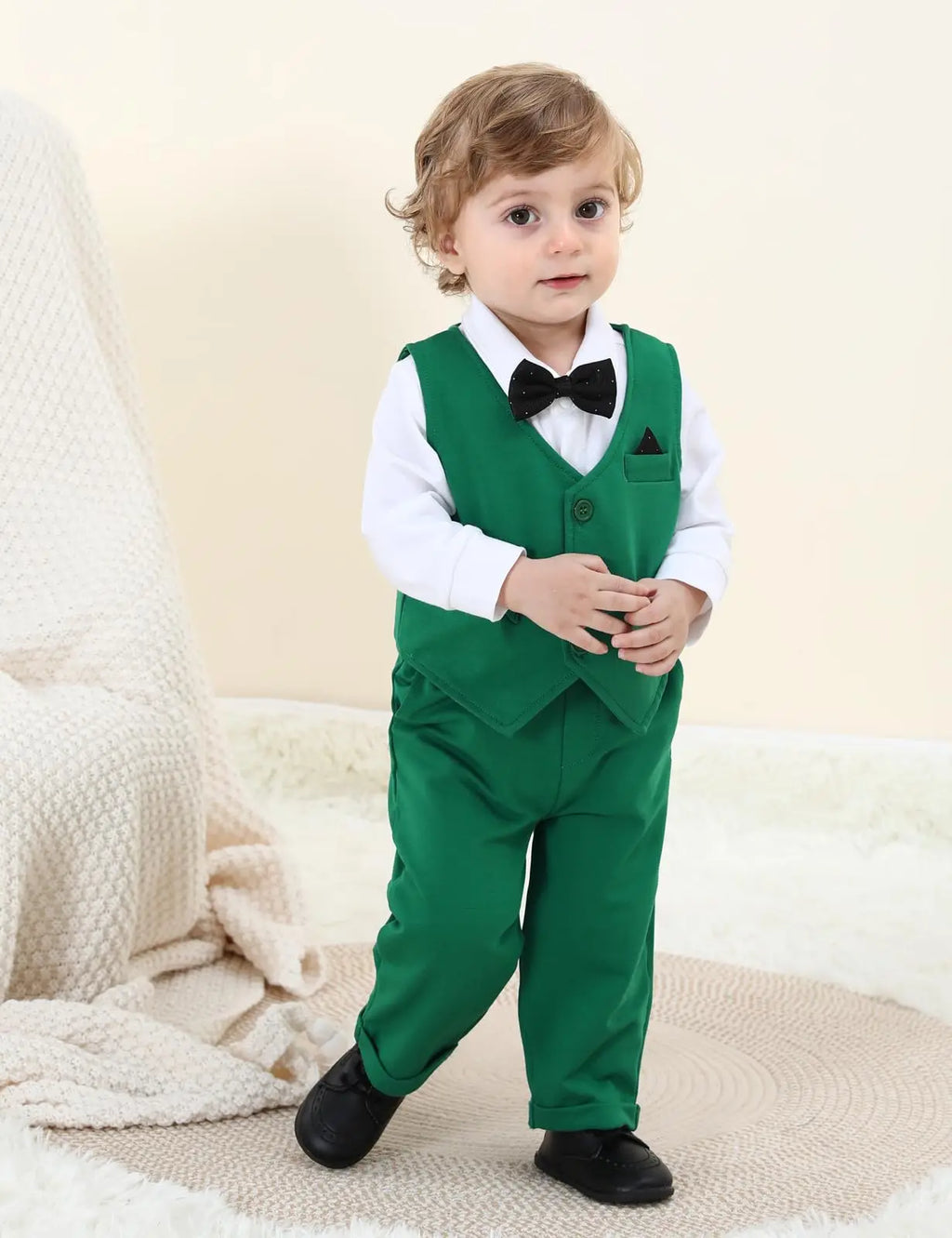 Ensemble Costume Bébé Garçon Tenue Formelle pour Mariage 1er Anniversaire Nouveaux-nés Barboteuse Gilet Pantalon Vêtements de Gentleman
